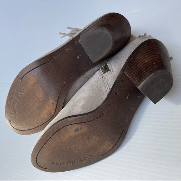 Sam Edelman Louie suede fringe ankle booties boots size 9 beige - Picture 11 of 12